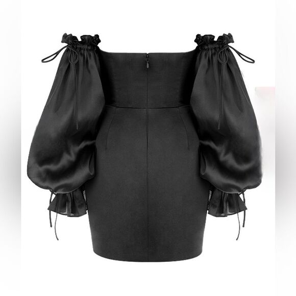 NWT HOUSE OF CB MARISA BLACK SATIN CORSET DRESS - Picture 16 of 17